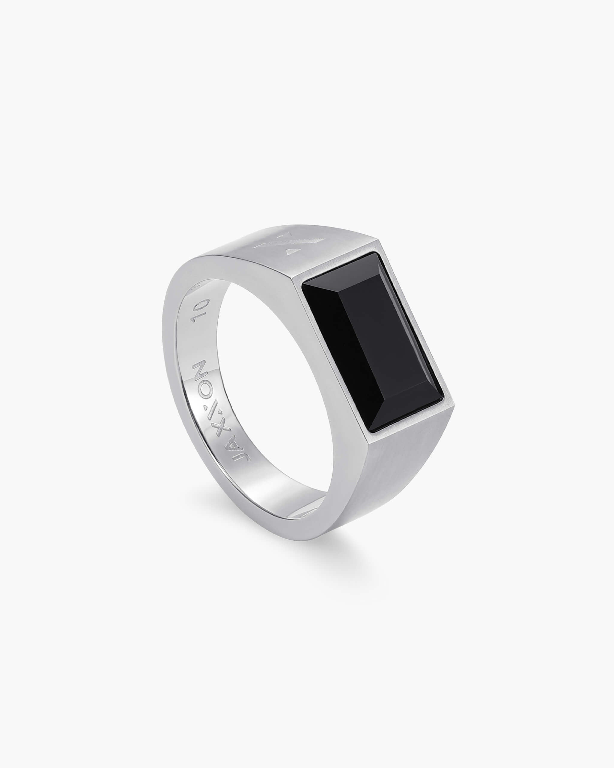 Beveled Onyx Signet Ring Silver