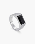 Beveled Onyx Signet Ring Silver - JAXXON