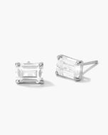 Women's Emerald Cut Stud Earrings - Silver - JAXXON