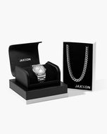 JX1 Automatic Set Bezel Watch + Cuban Link Chain 10mm - JAXXON