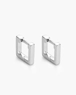 Women's Square Huggie Earrings - Silver - JAXXON