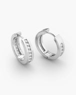 Studded Inset Hoop Earrings - Silver - JAXXON